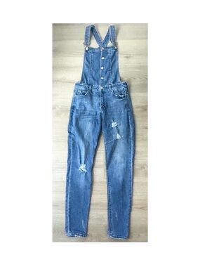 Celebrity Pink Distressed Blue Denim Overalls